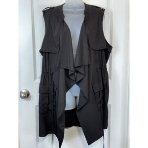 Simply Vera Wang Black‎ Waterfall Drape Utility Vest XL Layering Womens X-Large